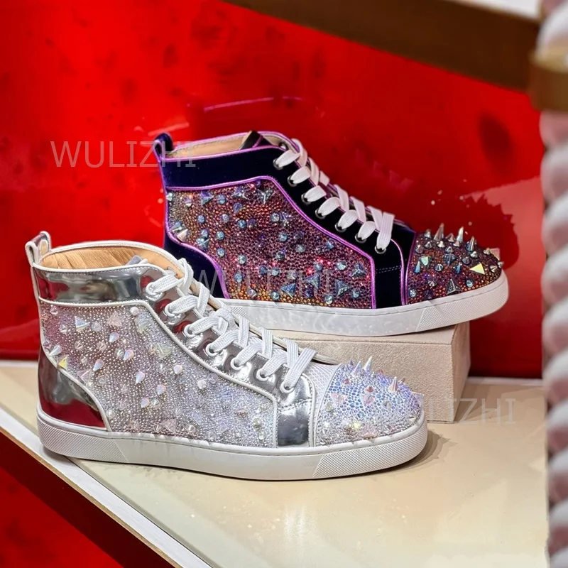 Sewing Nylon - Dark Purple Crystal Rivet Men Sneakers